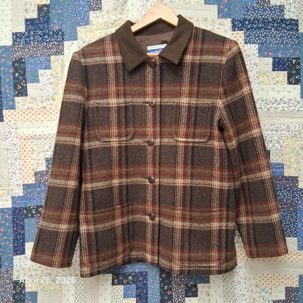 Vintage 80s Pendleton Wool Chore Garden Jacket Size 12 Brown Plaid